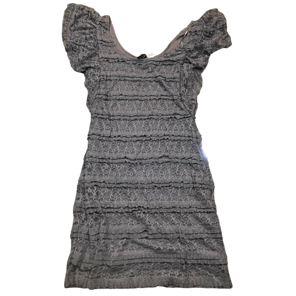 Divided Gray Lace Lined Tiered Dress Womens 10 Short Sleeve Romantic Top Mini